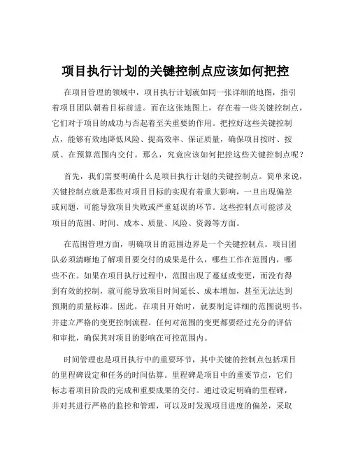 项目执行计划的关键控制点应该如何把控