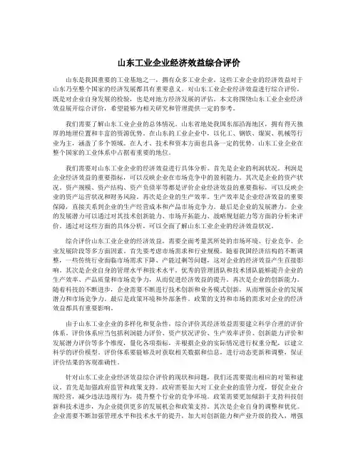 山东工业企业经济效益综合评价