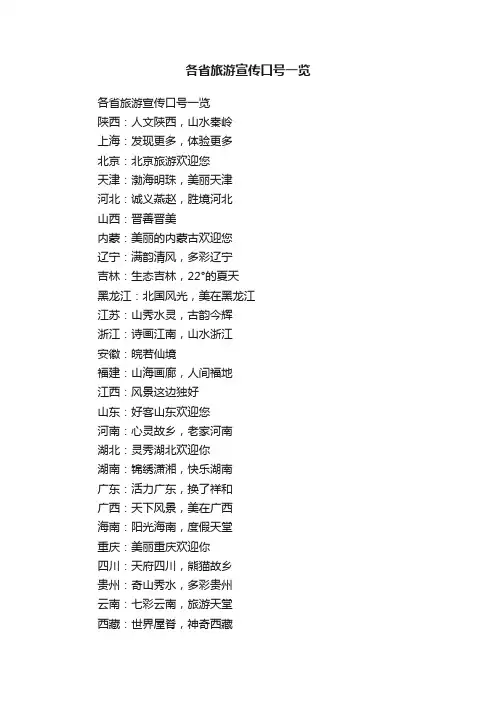 各省旅游宣传口号一览