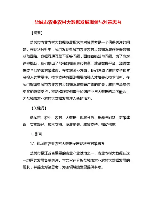 盐城市农业农村大数据发展现状与对策思考
