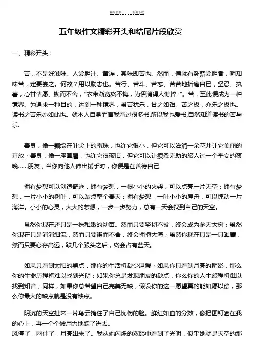 五年级作文精彩开头和结尾片段欣赏