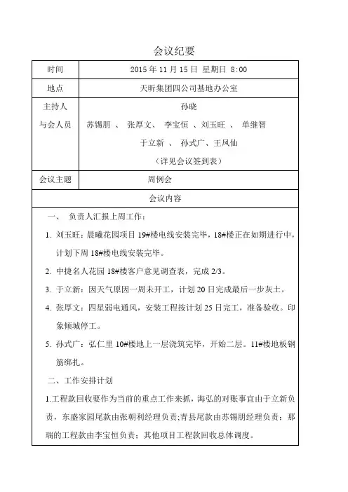 2015年11月15日会议纪要