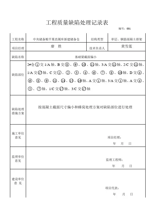 质量缺陷处理记录表