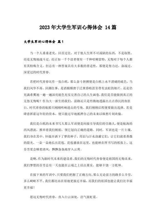 2023年大学生军训心得体会 14篇