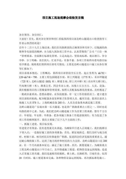 项目施工现场观摩会迎检发言稿-演讲致辞模板