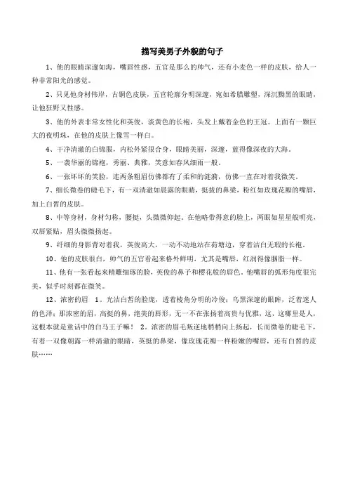 描写美男子外貌的句子