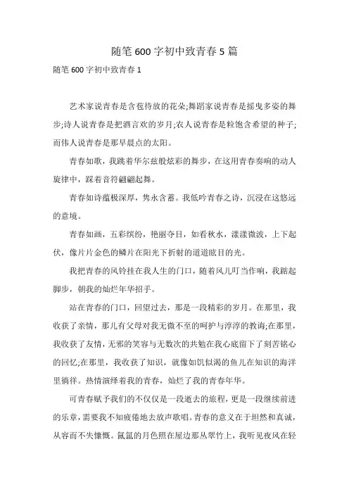 随笔600字初中致青春5篇