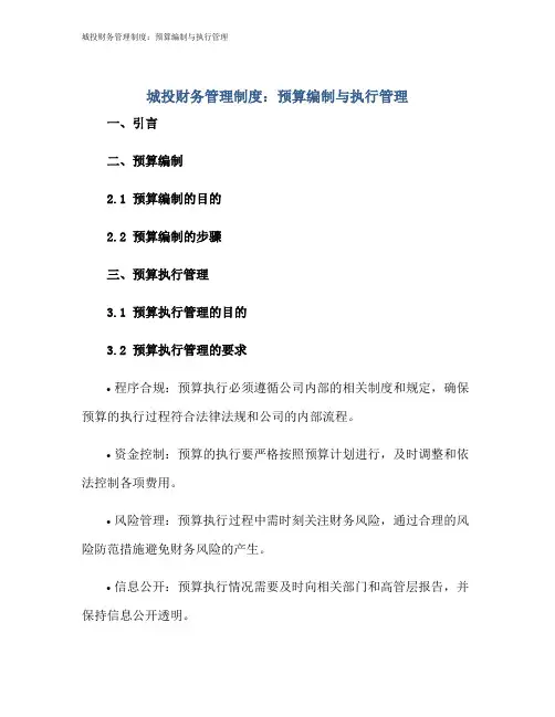 城投财务管理制度：预算编制与执行管理