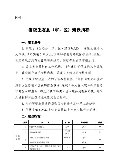 省级生态县(市、区)建设指标