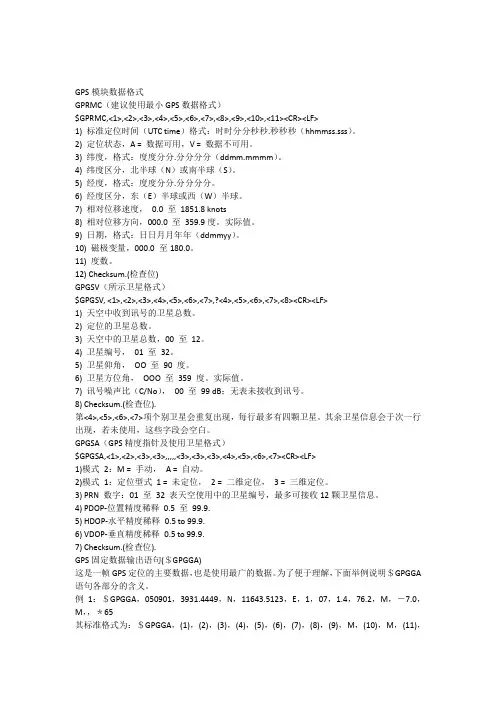 GPS协议标准数据格式