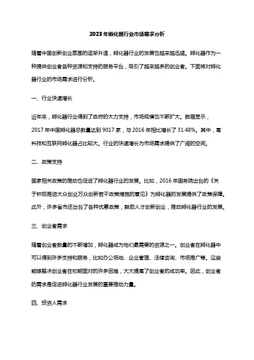 2023年孵化器行业市场需求分析