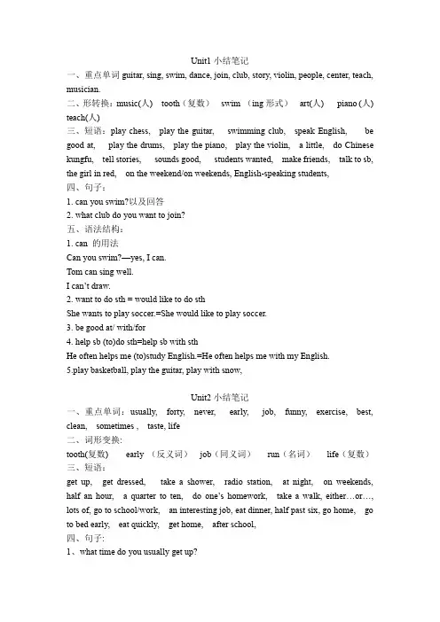 人教版七年级下册英语1-12单元学霸笔记