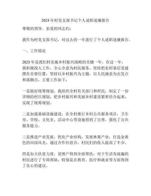 2023年村党支部书记个人述职述廉报告