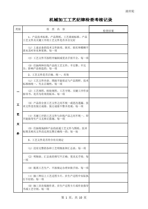 机械加工工艺纪律检查考核