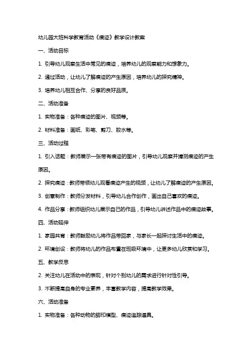 幼儿园大班科学教育活动《痕迹》教学设计教案