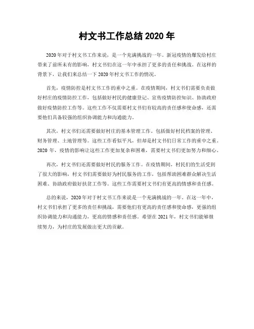 村文书工作总结2020年