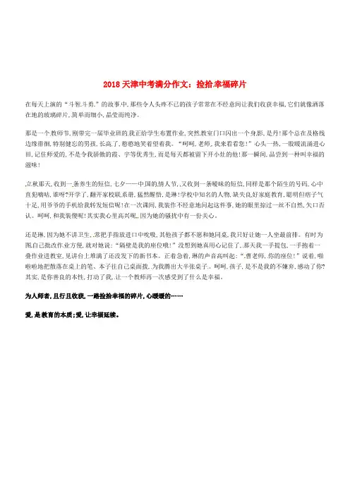 天津市2018年中考语文满分作文捡拾幸福碎片 精品