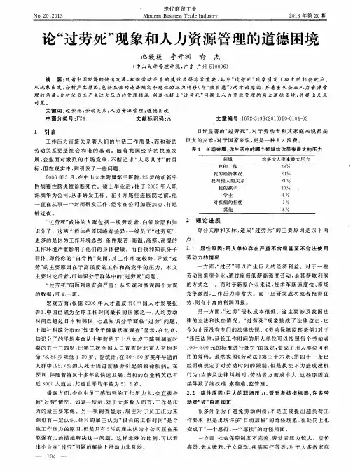 论“过劳死”现象和人力资源管理的道德困境