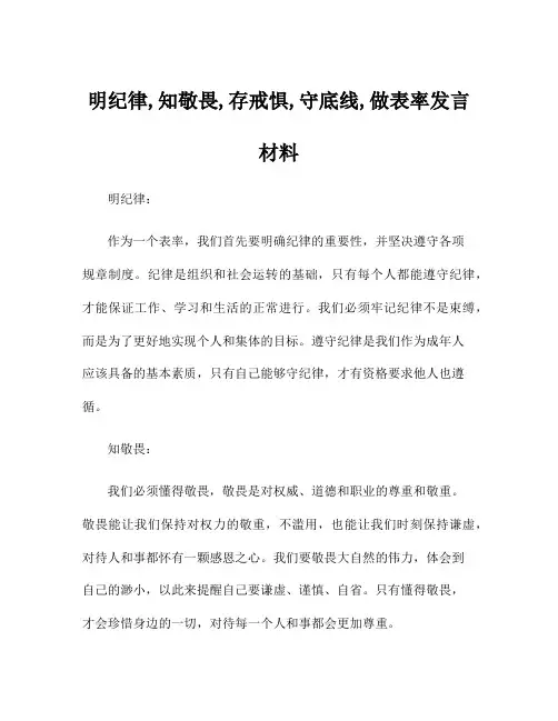 明纪律,知敬畏,存戒惧,守底线,做表率发言材料
