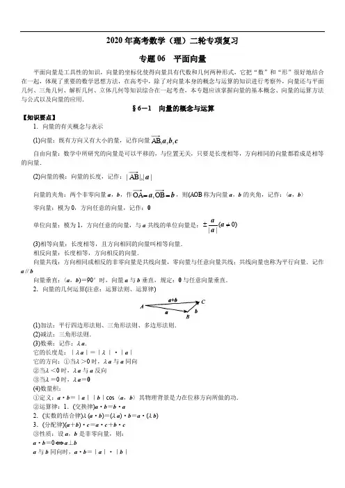 2020年高考数学(理)二轮专项复习专题06 平面向量(含答案)
