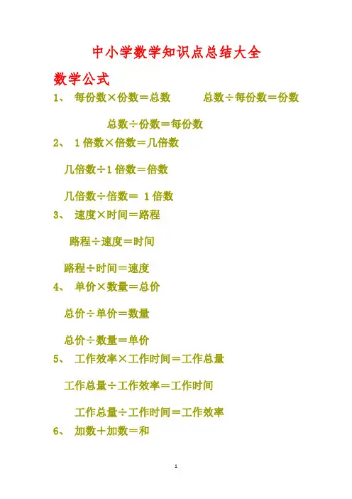 中小学数学知识点总结大全