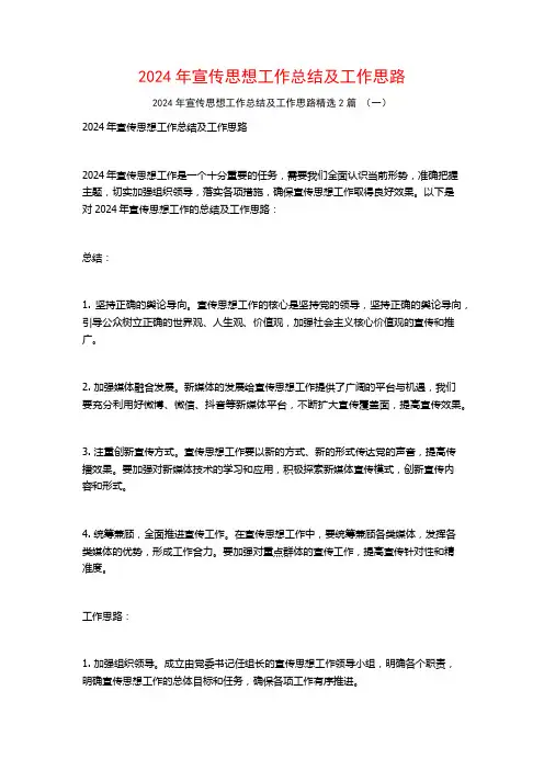 2024年宣传思想工作总结及工作思路2篇