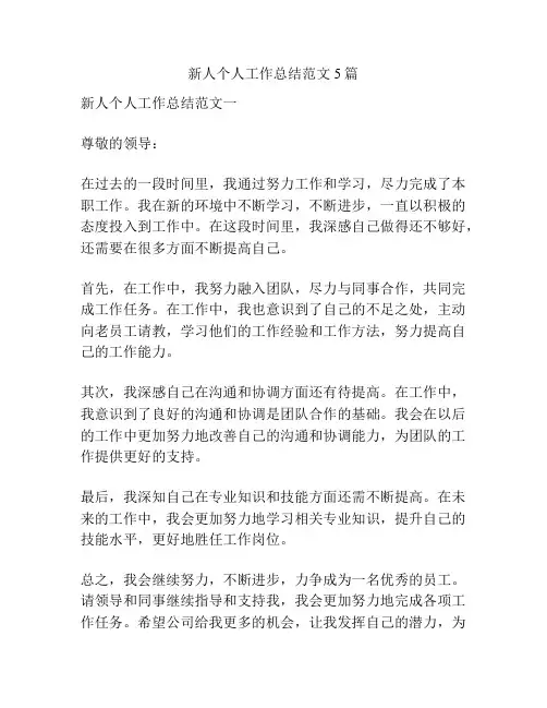 新人个人工作总结范文5篇