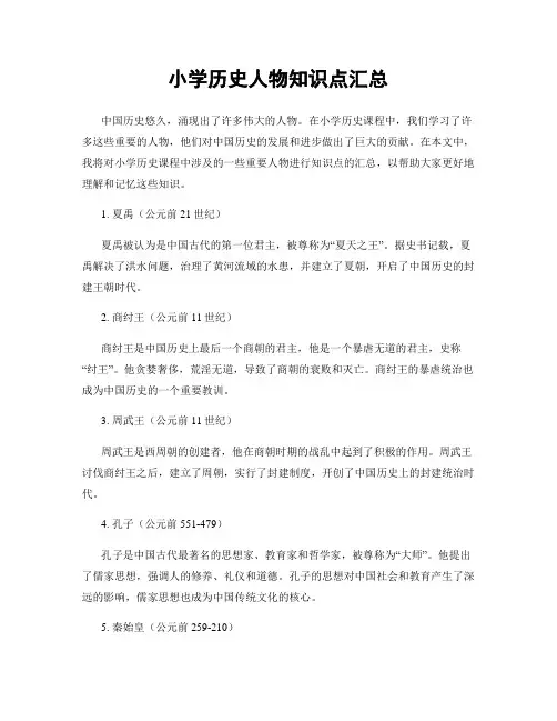 小学历史人物知识点汇总