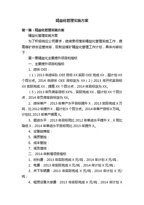 精益化管理实施方案