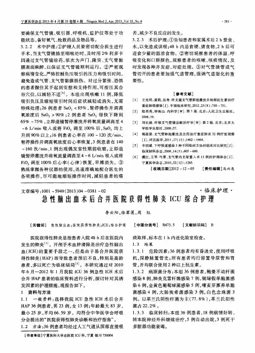 急性脑出血术后合并医院获得性肺炎ICU综合护理