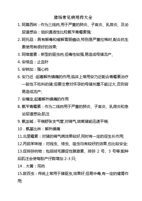 猪场常见病用药大全