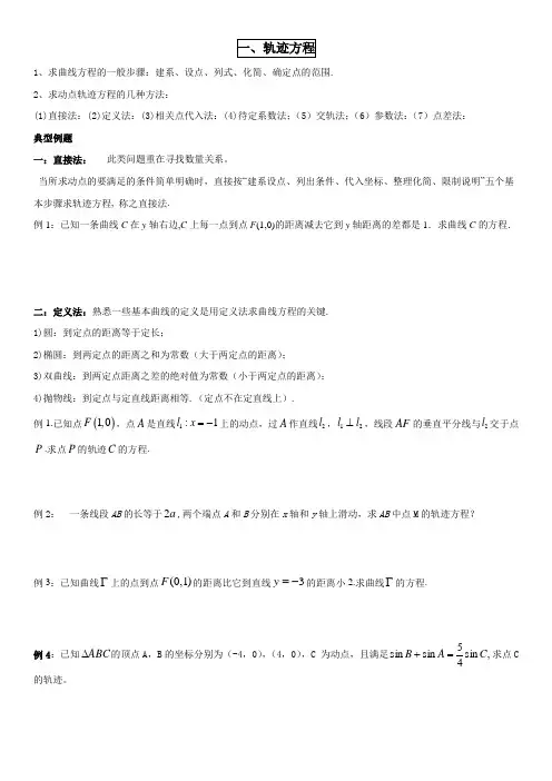 求动点轨迹方程的几种方法