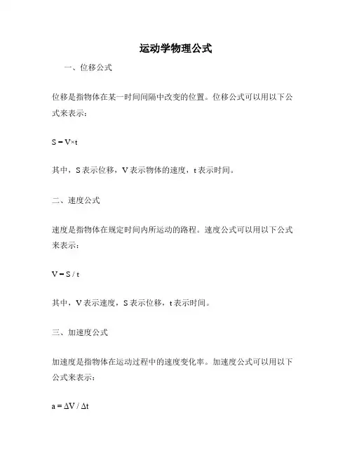 运动学物理公式