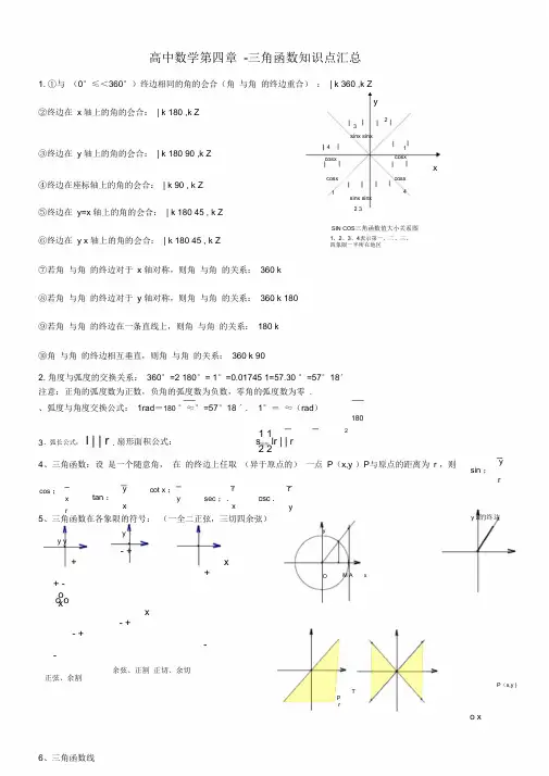 高中数学三角函数知识点