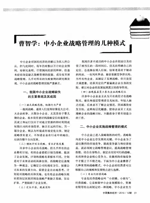曹智学：中小企业战略管理的几种模式
