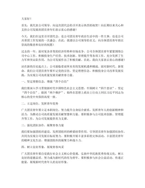公司领导参加团代会发言稿