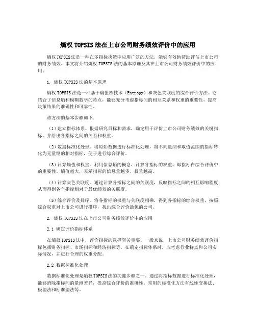 熵权TOPSIS法在上市公司财务绩效评价中的应用