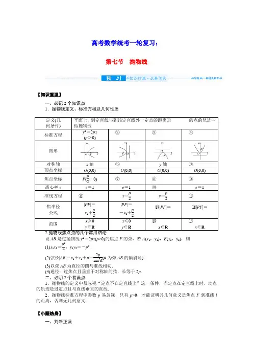 2022届高考数学统考一轮复习第九章抛物线学案文含解析新人教版
