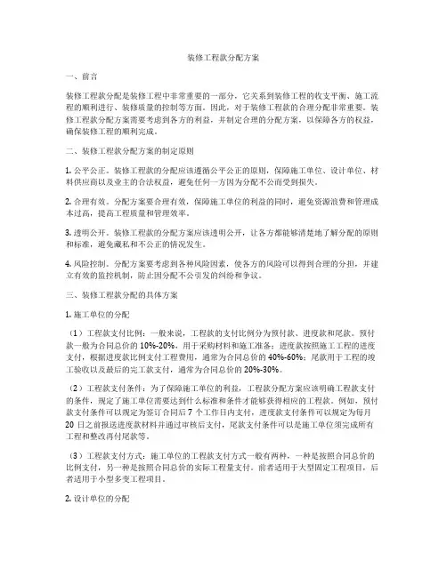 装修工程款分配方案