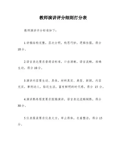 教师演讲评分细则打分表