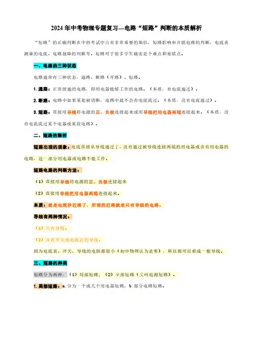 2024年中考物理专题复习—电路“短路”判断的本质解析