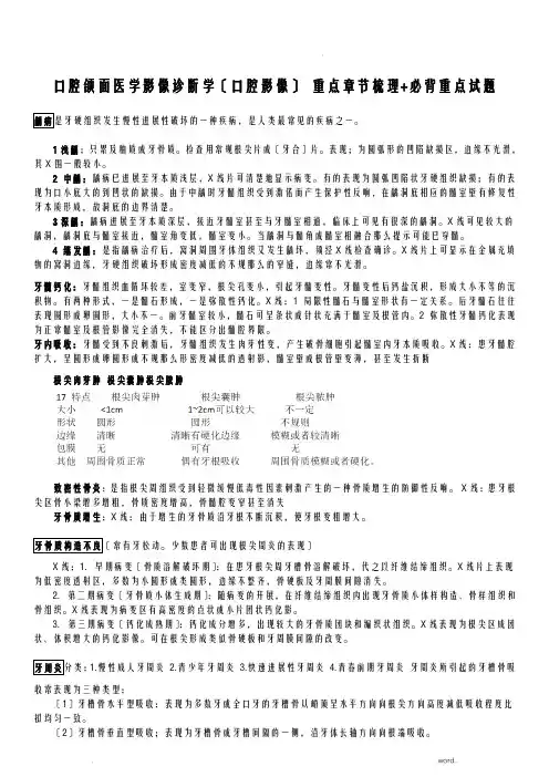 口腔颌面医学影像诊断学口腔影像章节重点梳理必背重点试题
