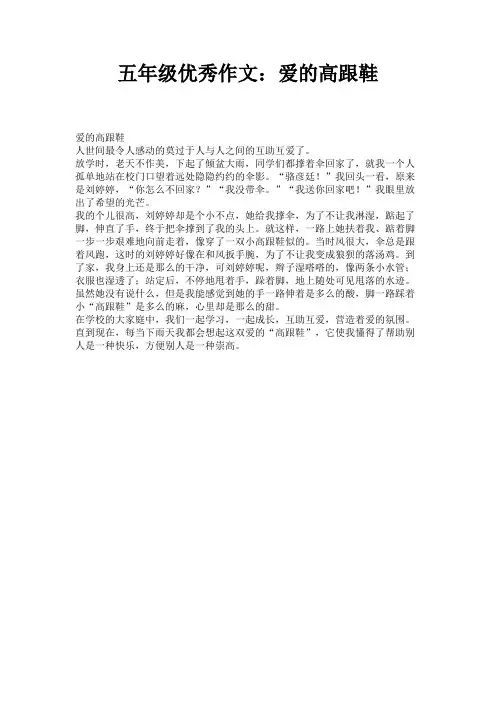 五年级优秀作文：爱的高跟鞋 
