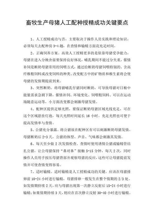 畜牧生产母猪人工配种授精成功关键要点总结