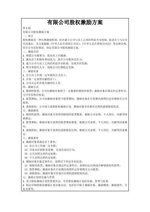 有限公司股权激励方案