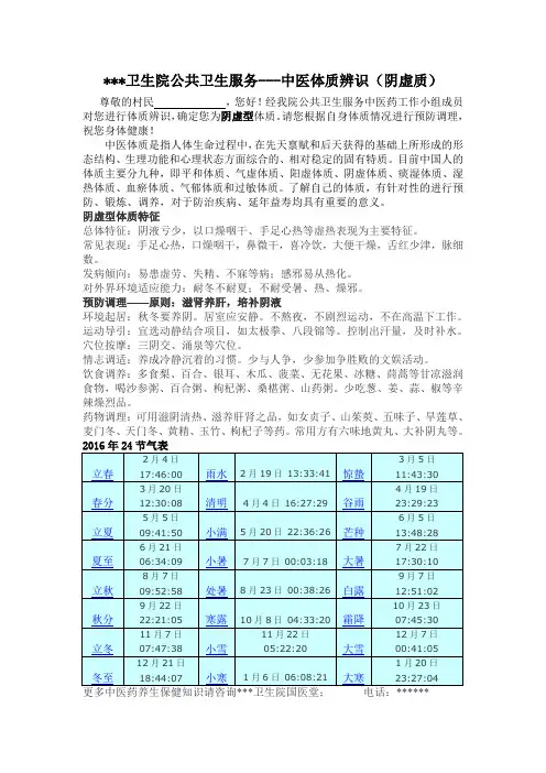 中医体质辨识(阴虚质)
