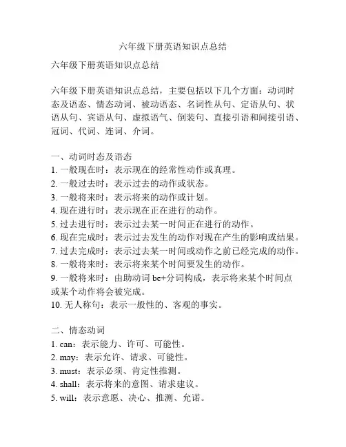 六年级下册英语知识点总结