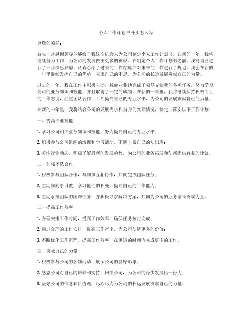 个人工作计划书开头怎么写