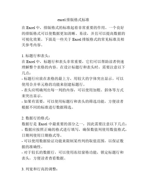 excel排版格式标准