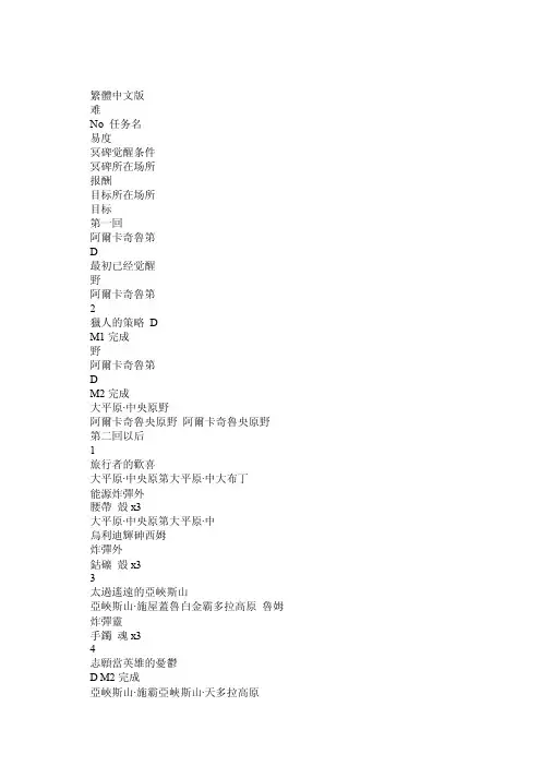 最终幻想13冥碑任务一览